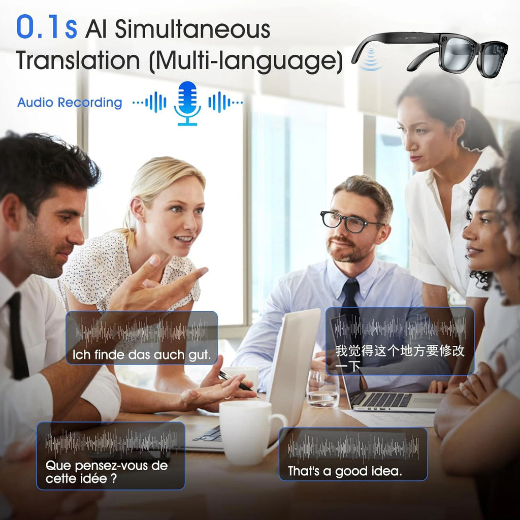 New 8 Million Pixels Camera Smart Glasses Recording Videos AI Photo Recognition Answer Translation Waterproof Blue light Glasses