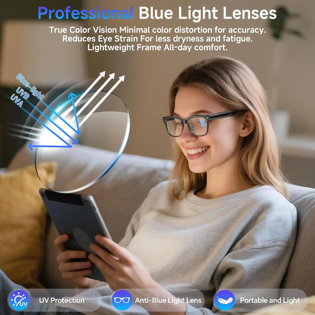 New 8 Million Pixels Camera Smart Glasses Recording Videos AI Photo Recognition Answer Translation Waterproof Blue light Glasses