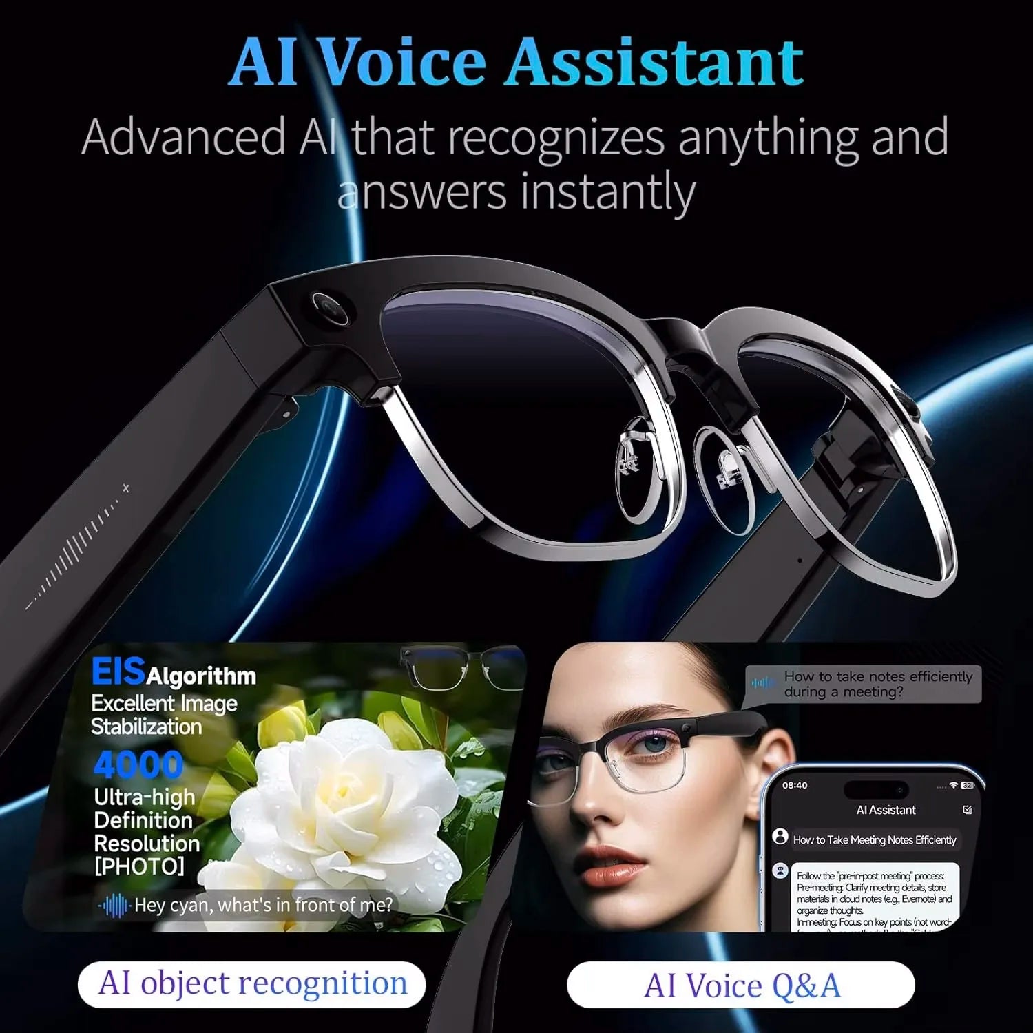 2026 World Premiere 4K HD Camera AI Smart Glasses 800W Pixel Camera 1080P Video AI Photo Recognition Call Travel abroad Glasses