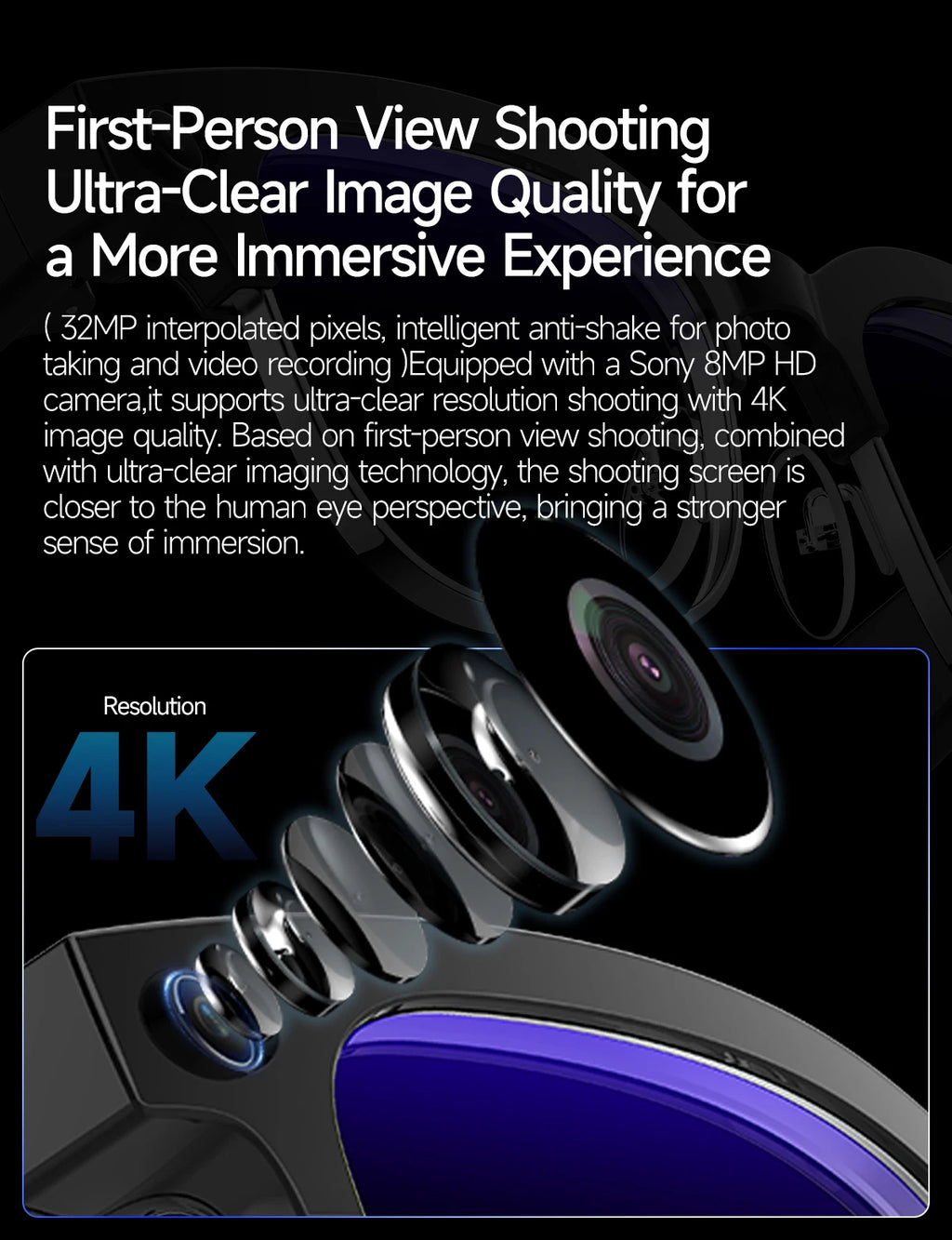 2026 World Premiere 4K HD Camera AI Smart Glasses 800W Pixel Camera 1080P Video AI Photo Recognition Call Travel abroad Glasses