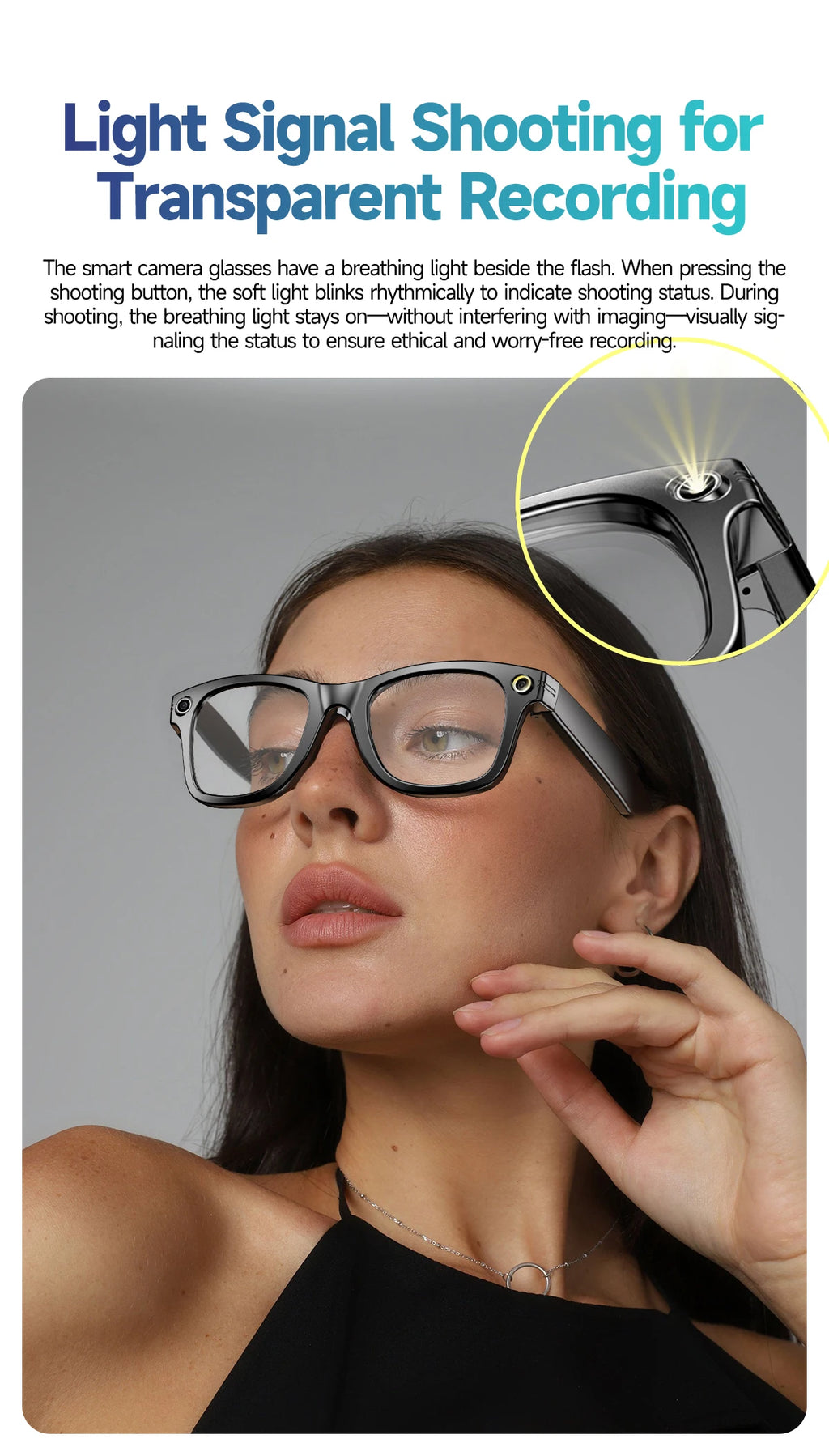 New 8 Million Pixels Camera Smart Glasses Recording Videos AI Photo Recognition Answer Translation Waterproof Blue light Glasses
