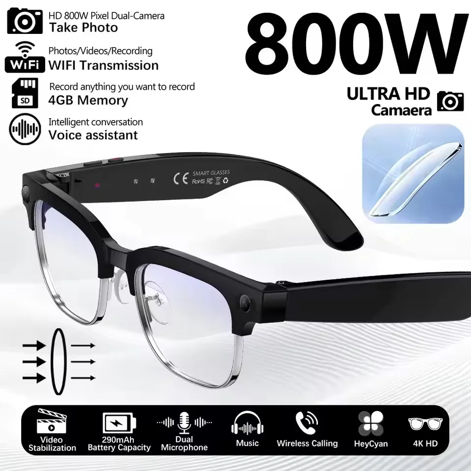 2026 World Premiere 4K HD Camera AI Smart Glasses 800W Pixel Camera 1080P Video AI Photo Recognition Call Travel abroad Glasses