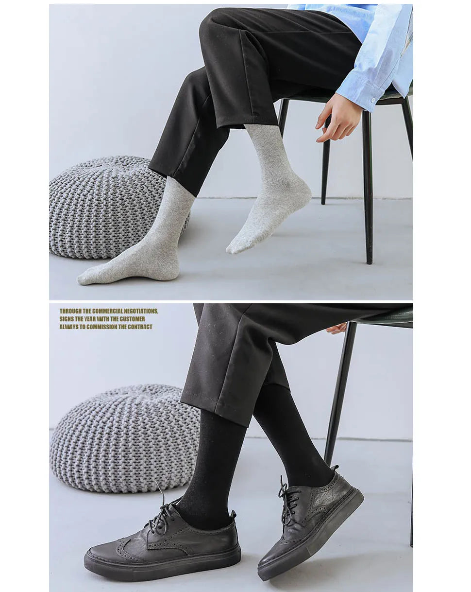 Men Long Socks Knee High Cotton Solid Business Soft Elastic Party Dress Formal Gentleman Stocking Four Seasons Sokken Brand