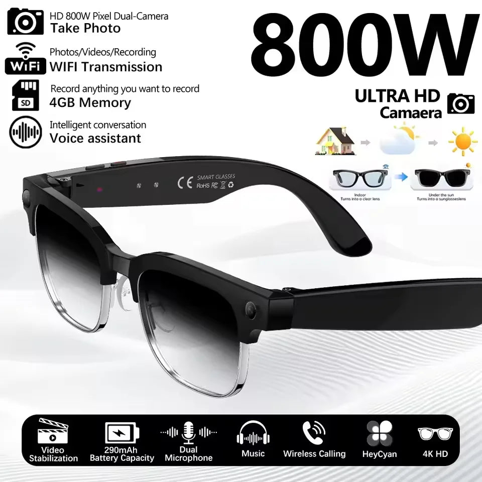 2026 World Premiere 4K HD Camera AI Smart Glasses 800W Pixel Camera 1080P Video AI Photo Recognition Call Travel abroad Glasses