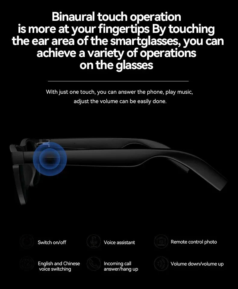 Lenovo AI Remote Control Touch Smart Glasses 8K HD Photo Camera Recording Translator Voice Assistant Music Bluetooth Sunglasses