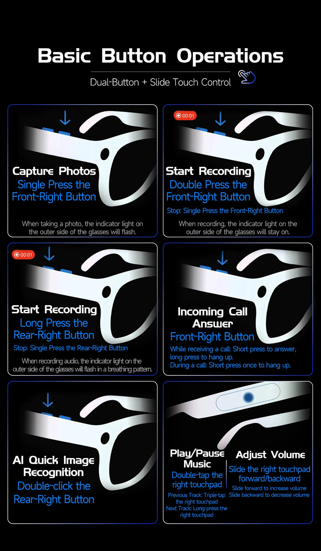 2026 World Premiere 4K HD Camera AI Smart Glasses 800W Pixel Camera 1080P Video AI Photo Recognition Call Travel abroad Glasses