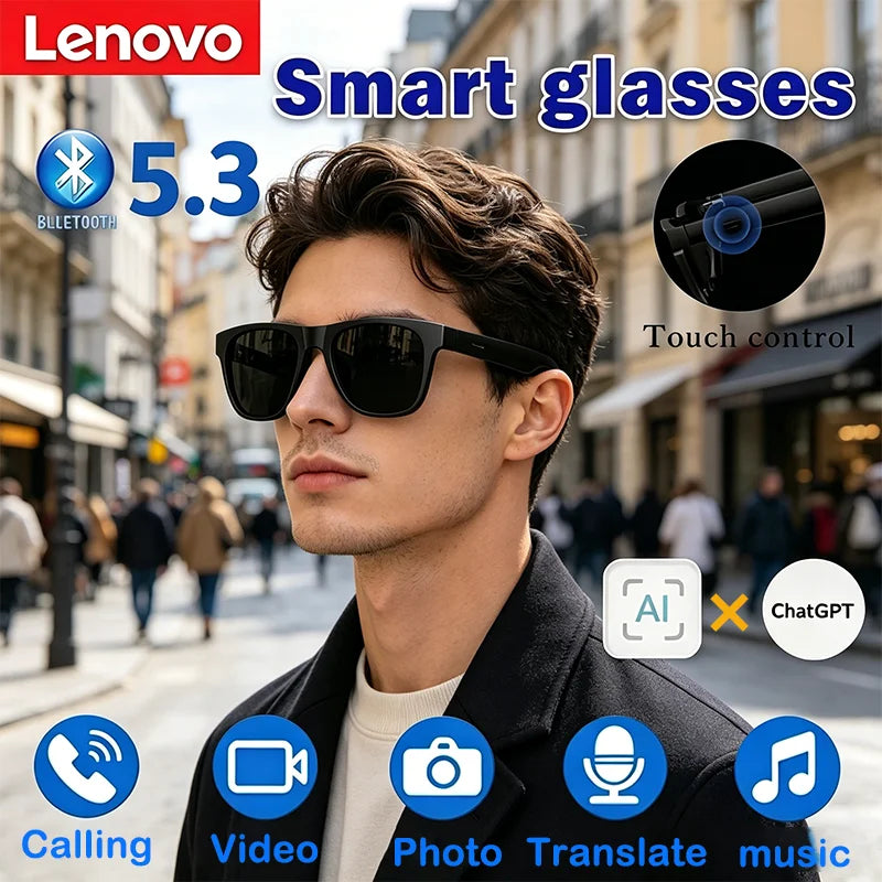 Lenovo AI Remote Control Touch Smart Glasses 8K HD Photo Camera Recording Translator Voice Assistant Music Bluetooth Sunglasses